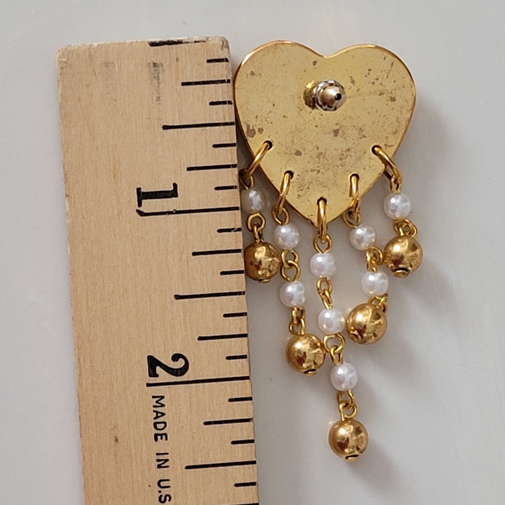 Heart Earrings filigree gold-tone faux pearl & gold-tone dangle accents - Picture 4 of 6